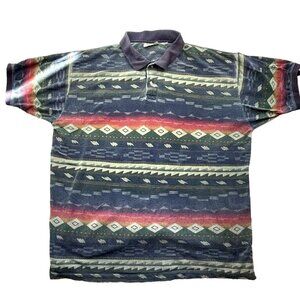 Vintage Ash Creek Trading Mens Aztec Polo Shirt size 2XL Southwestern